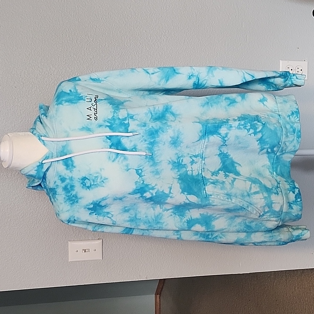 Maui and Sons Tie-Dye Sweatshirt Hoodie Men's Size XL Aqua Blue and White